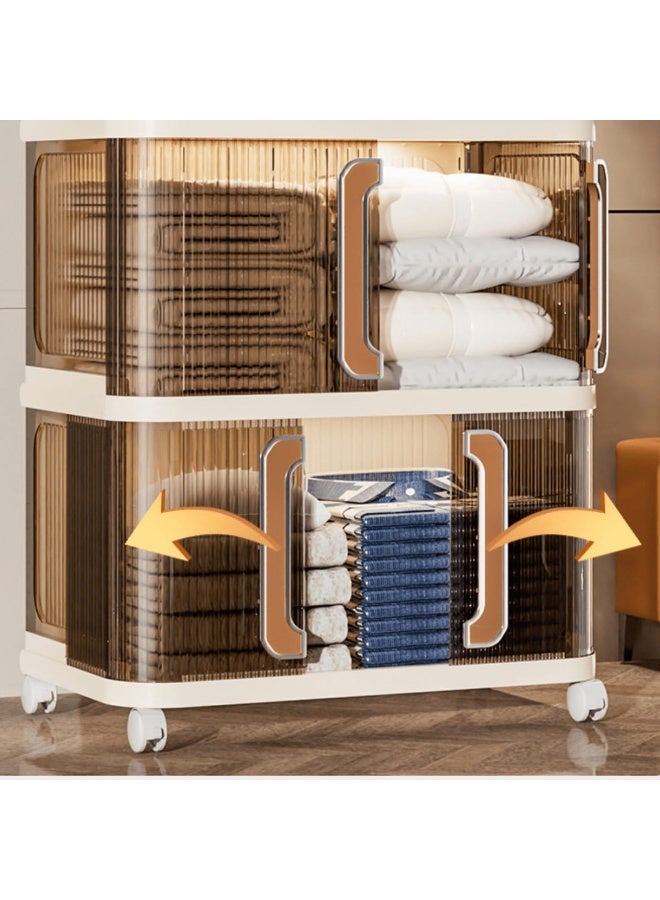 Spaceshoop 4 Tier Plastic Storage Cabinet with Wheels Modern Fluted Design Organizer with Transparent Drawers and Easy Pull Handles Brown and Cream White Large - Image 3